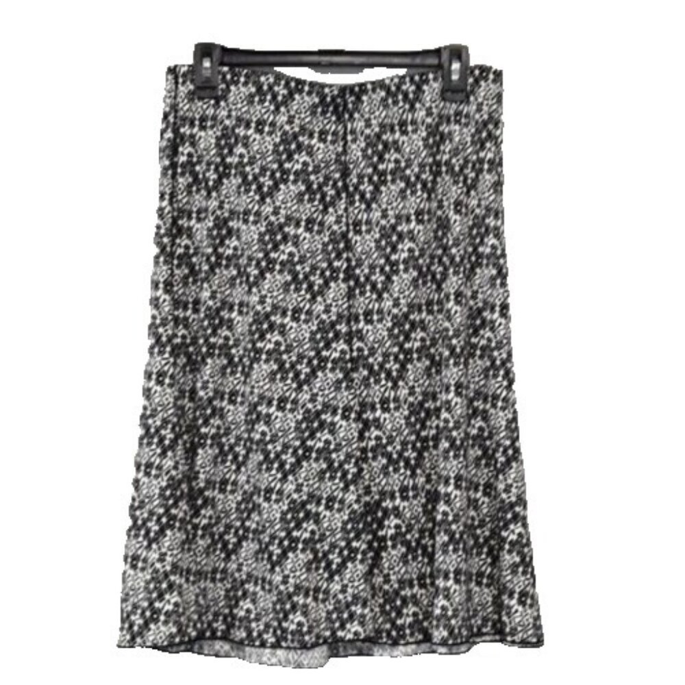 MAX Studio Womens BOHO Midi Skirt Medium Black White Pull On Printed A Line